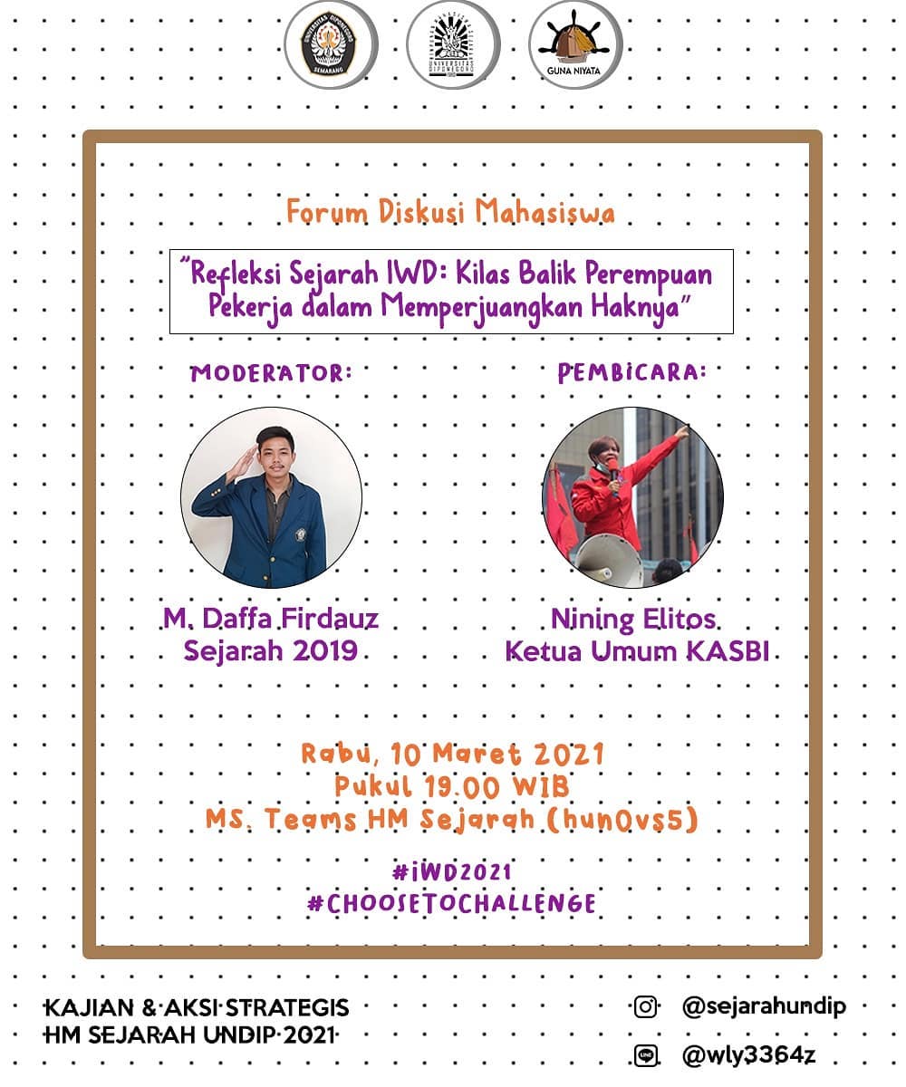 Forum Diskusi Mahasiswa Sejarah: Menggaungkan Kesetaraan Gender dan Memperjuangkan Hak Perempuan di Momentum IWD